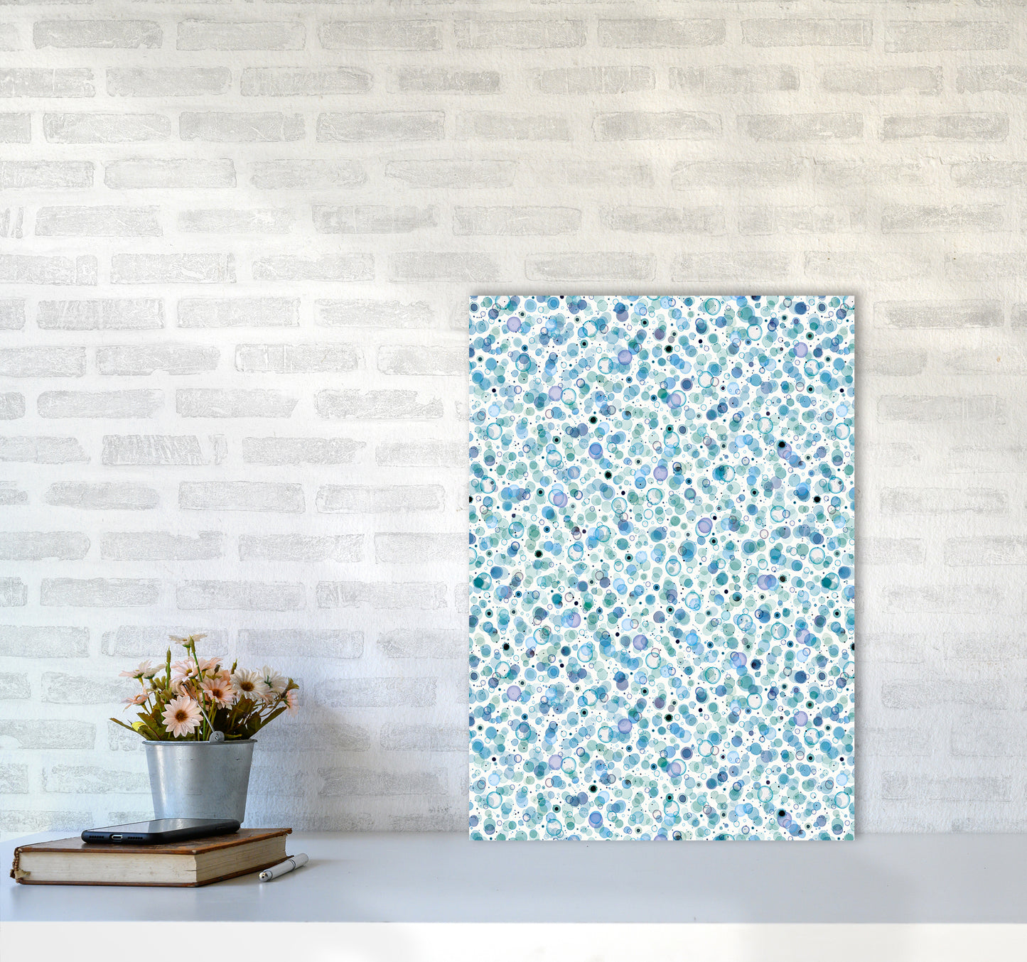 Cosmic Bubbles Blue Abstract Art Print by Ninola Design A2 Black Frame