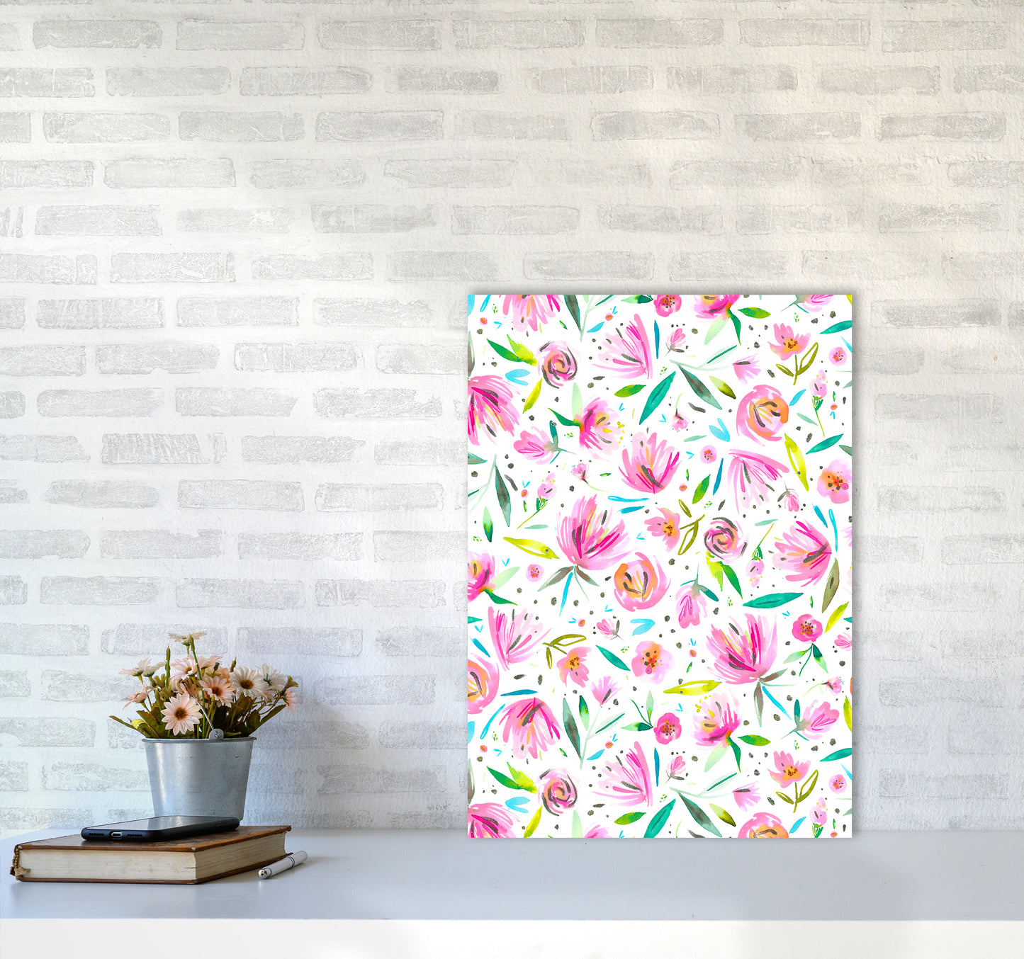 Peonies Pink Abstract Art Print by Ninola Design A2 Black Frame