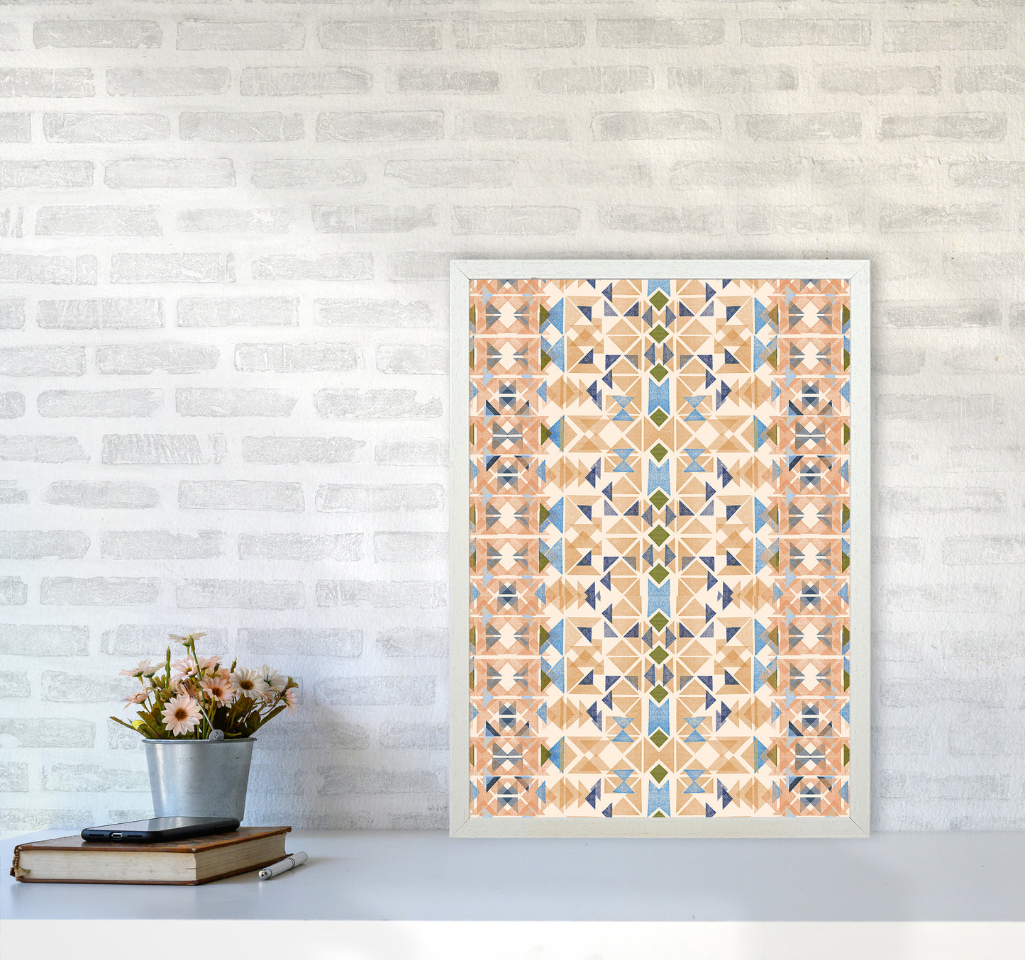 Boho Nomadic Tribal Orange Abstract Art Print by Ninola Design A2 Oak Frame