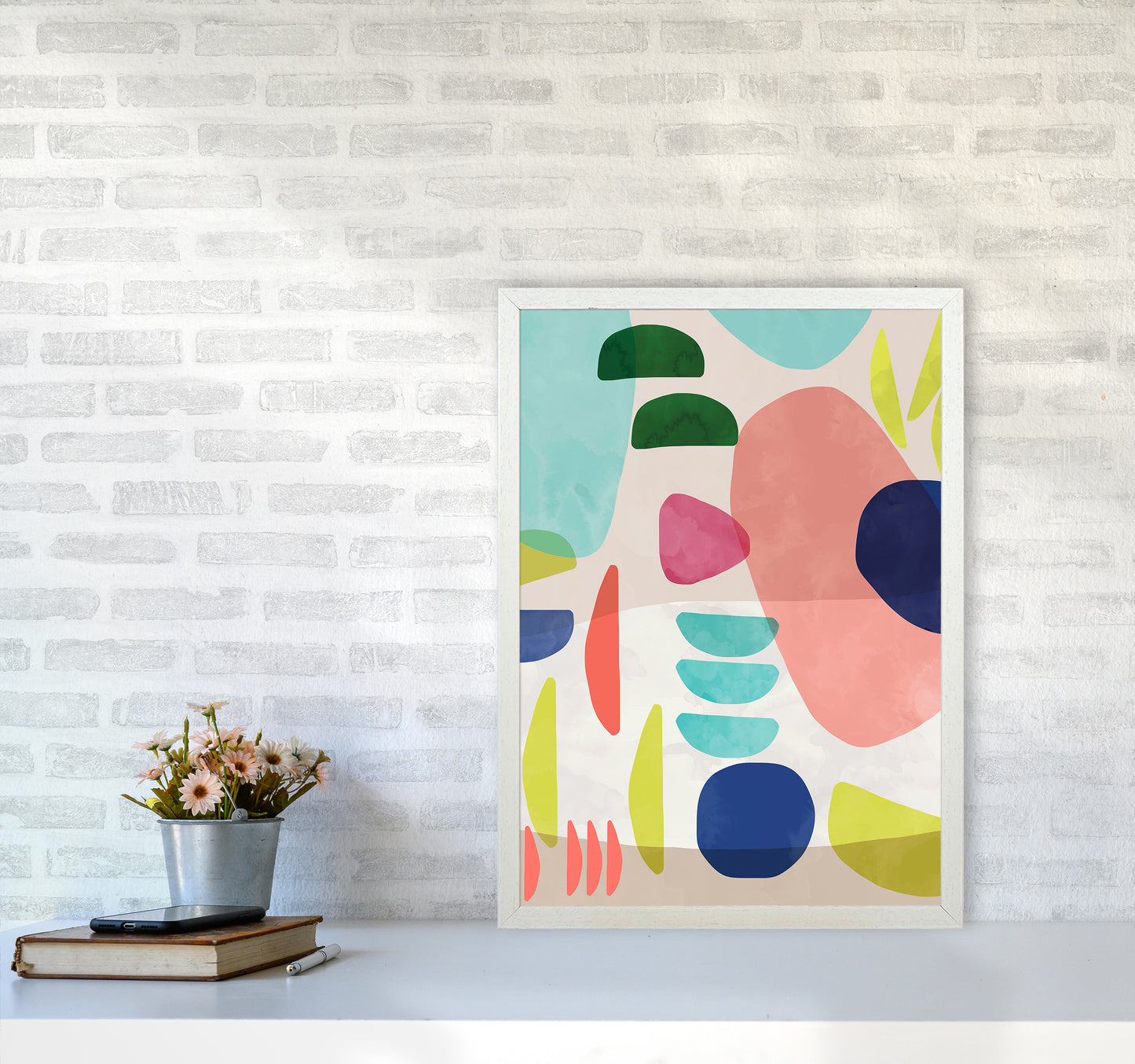 Organic Bold Shapes Abstract Art Print by Ninola Design A2 Oak Frame