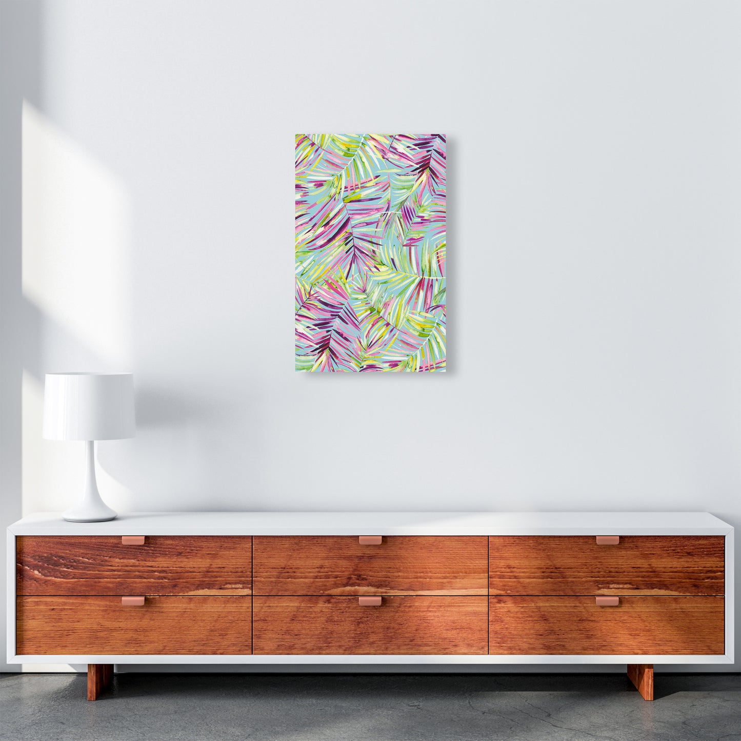 Tropical Palms Blue Abstract Art Print by Ninola Design A3 Canvas