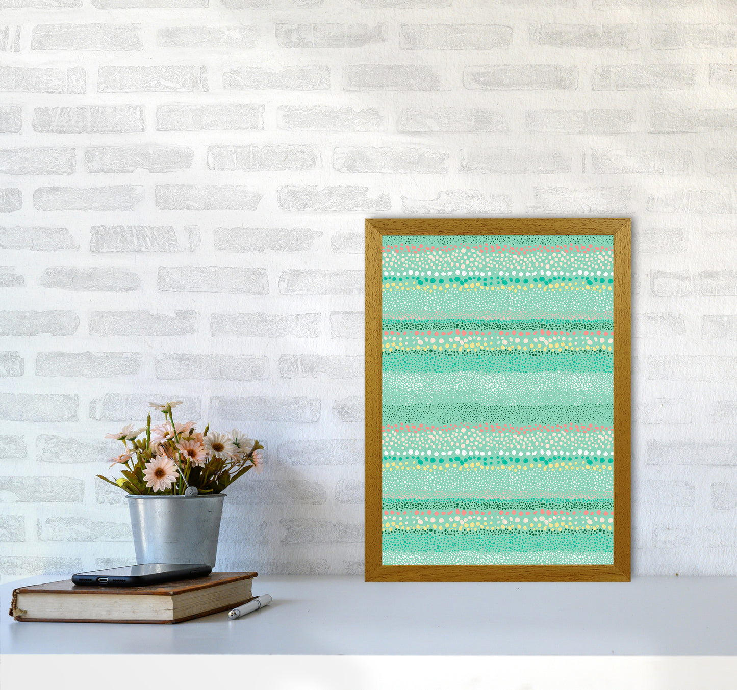 Little Textured Minimal Dots Green Abstract Art Print by Ninola Design A3 Print Only