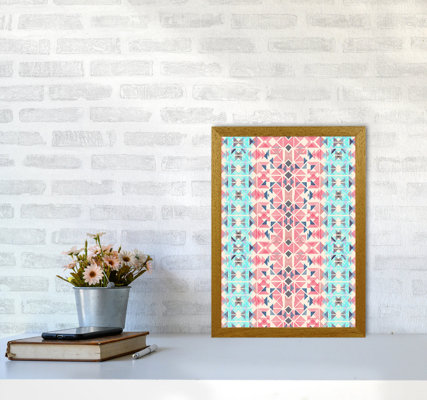 Boho Nomadic Tribal Coral Pastel Abstract Art Print by Ninola Design A3 Print Only