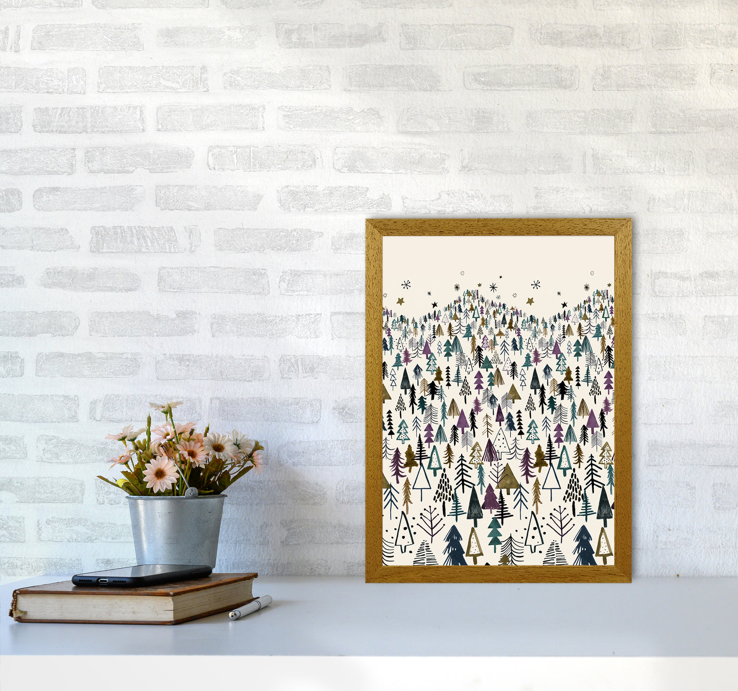 Trees Forest Night Purple Abstract Art Print by Ninola Design A3 Print Only