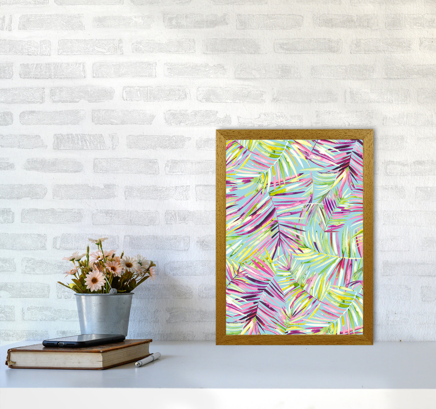 Tropical Palms Blue Abstract Art Print by Ninola Design A3 Print Only