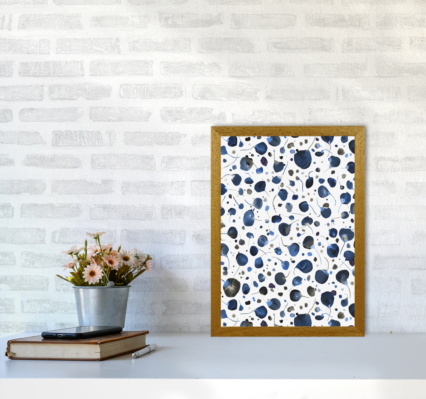Flying Seeds Blue Abstract Art Print by Ninola Design A3 Print Only