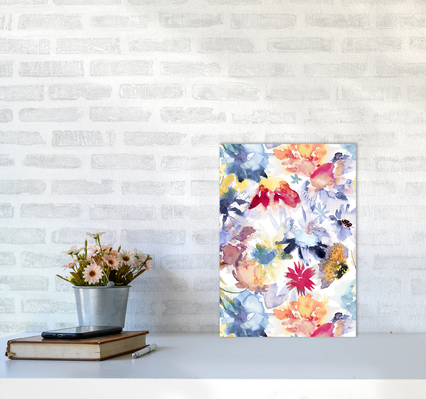 Watercolor Spring Memories Multicolored Abstract Art Print by Ninola Design A3 Black Frame