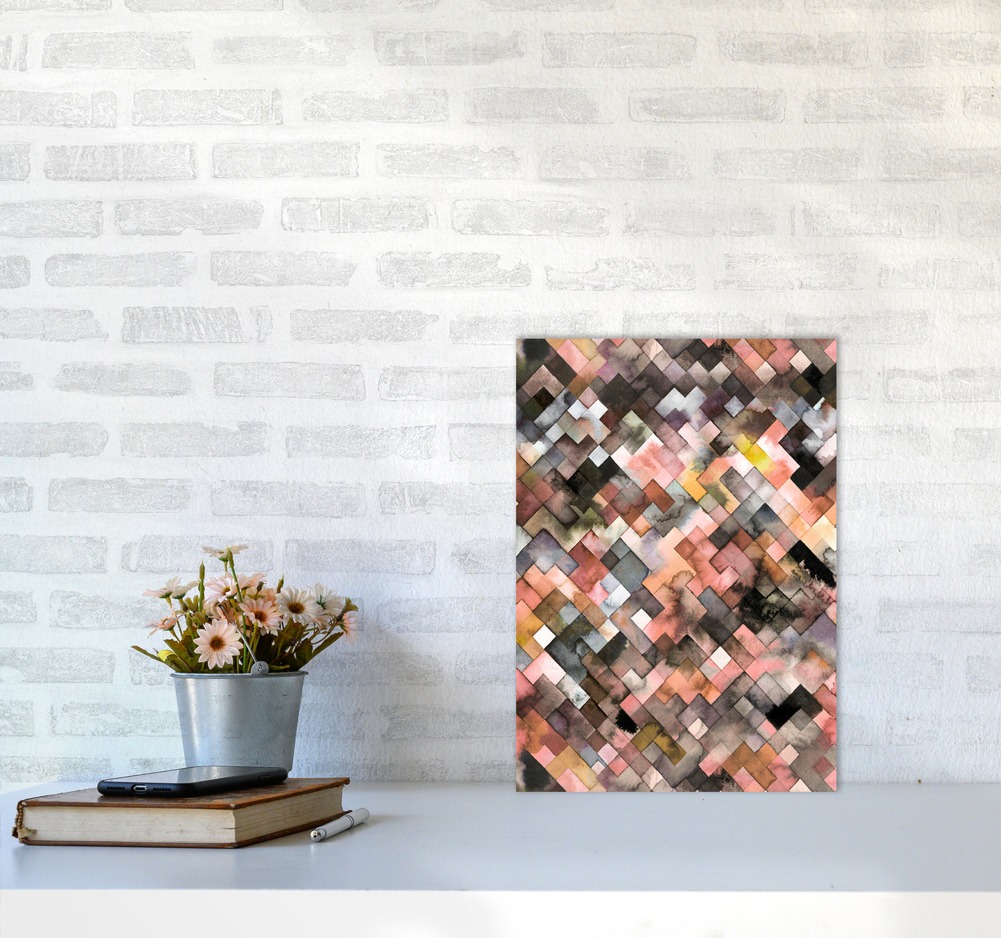 Moody Geometry Rustic Brown Abstract Art Print by Ninola Design A3 Black Frame