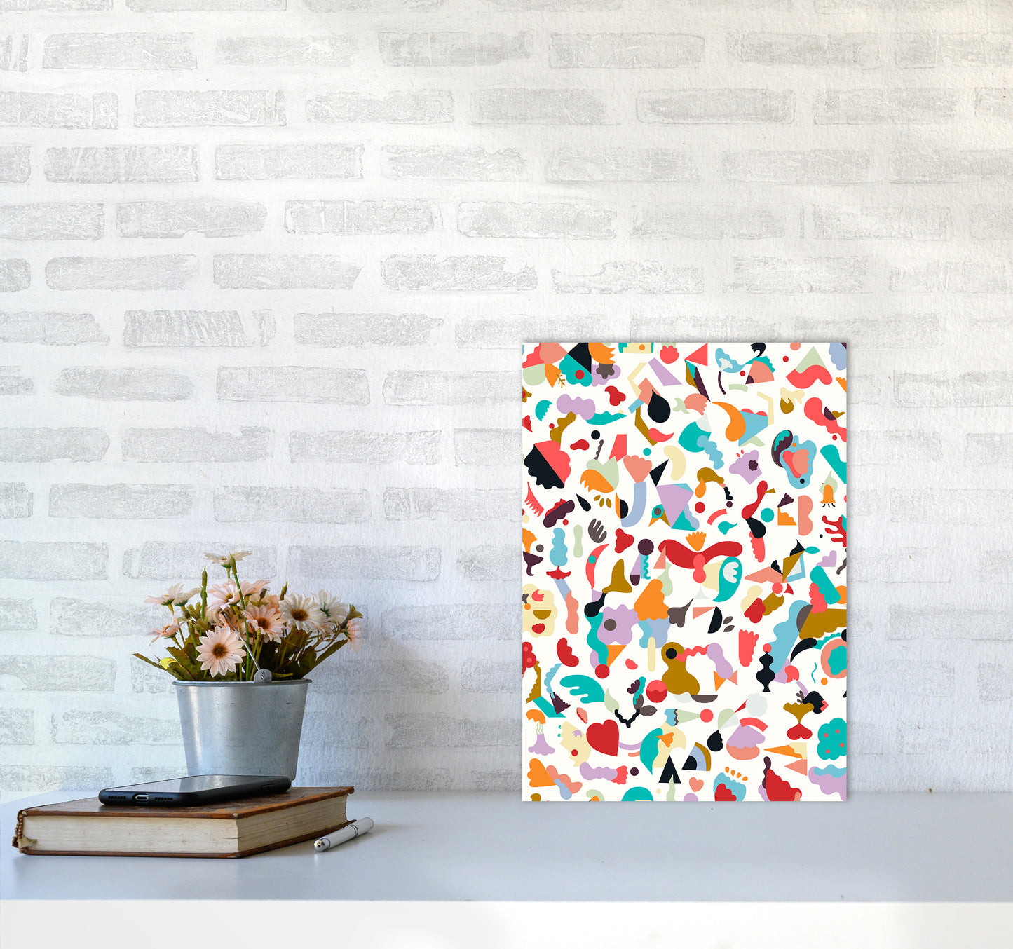 Dreamy Animal Shapes White Abstract Art Print by Ninola Design A3 Black Frame