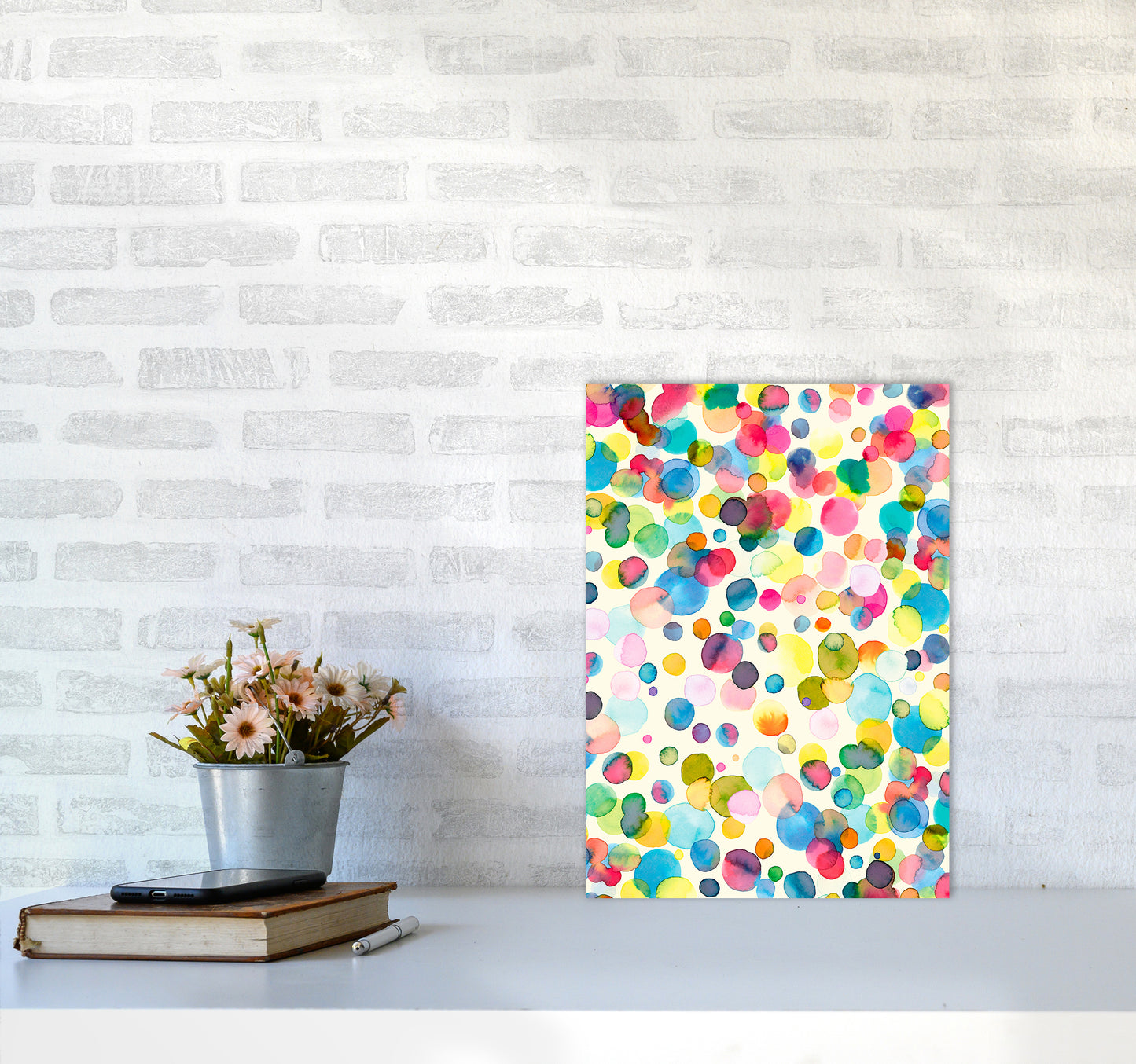 Watercolor Colorful Drops Abstract Art Print by Ninola Design A3 Black Frame
