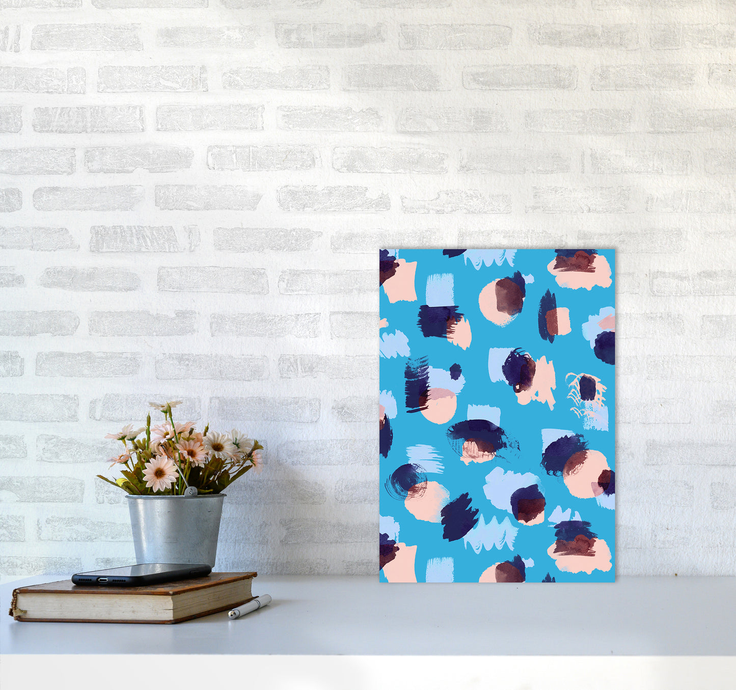 Abstract Stains Blue Abstract Art Print by Ninola Design A3 Black Frame