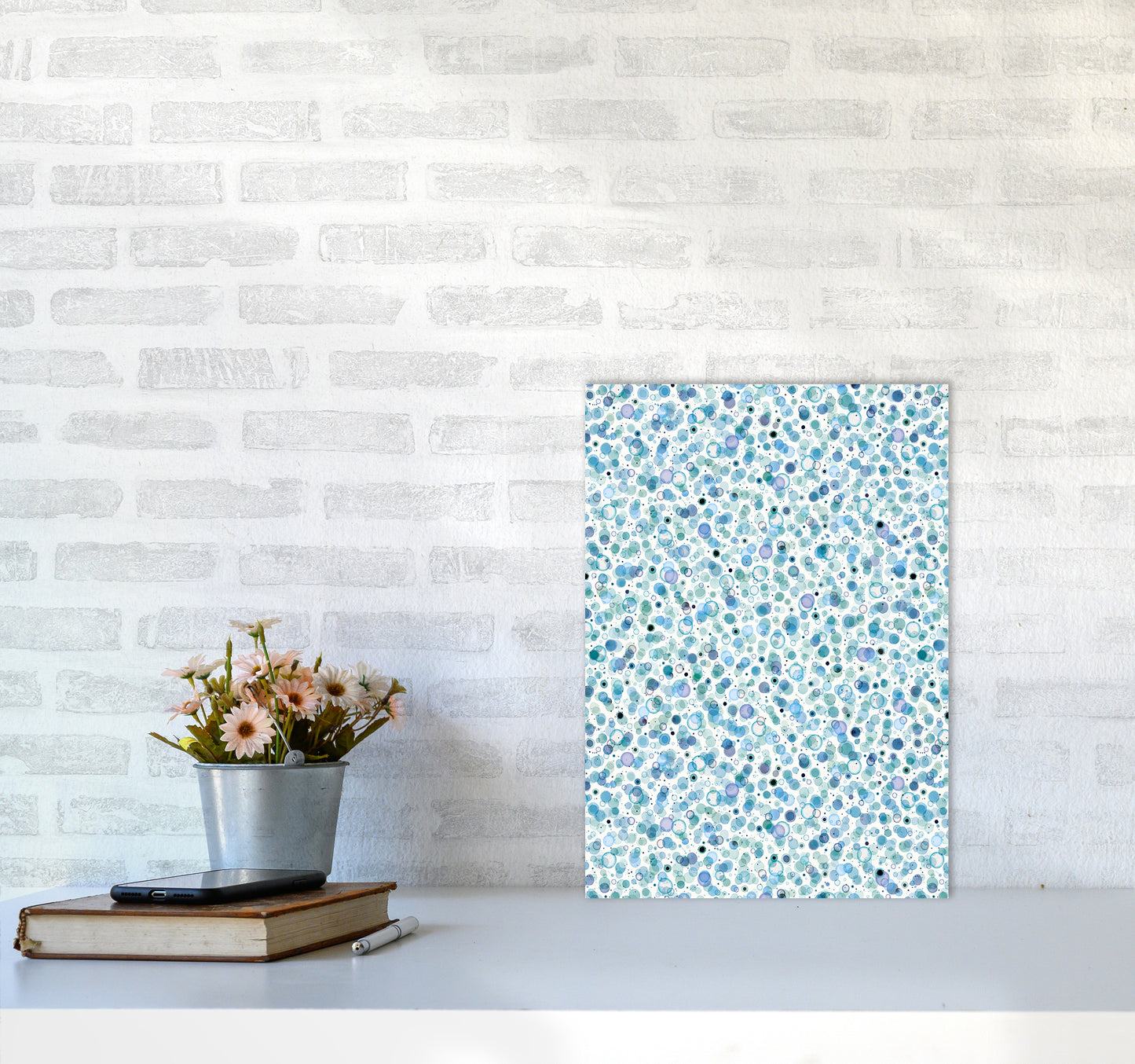Cosmic Bubbles Blue Abstract Art Print by Ninola Design A3 Black Frame