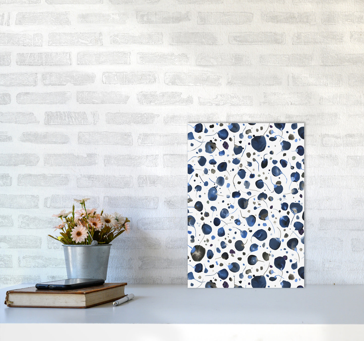 Flying Seeds Blue Abstract Art Print by Ninola Design A3 Black Frame