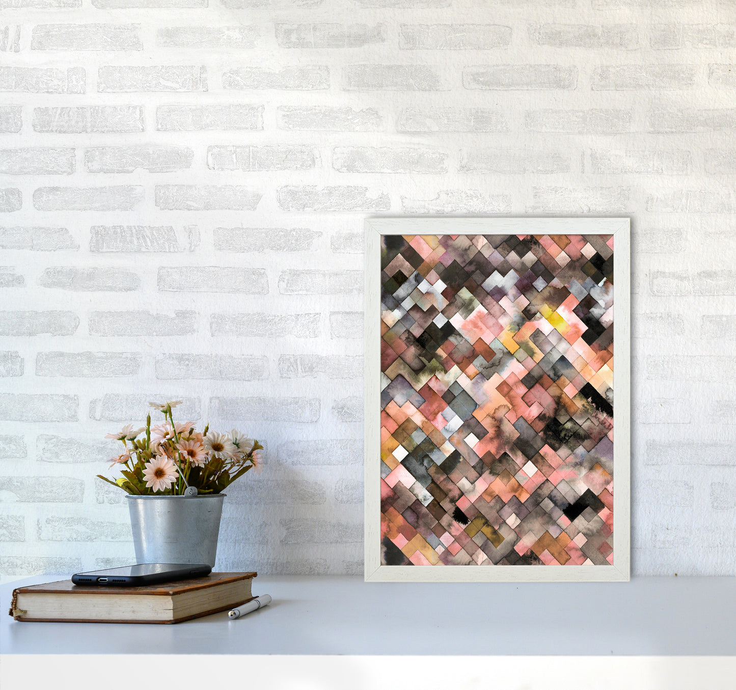 Moody Geometry Rustic Brown Abstract Art Print by Ninola Design A3 Oak Frame
