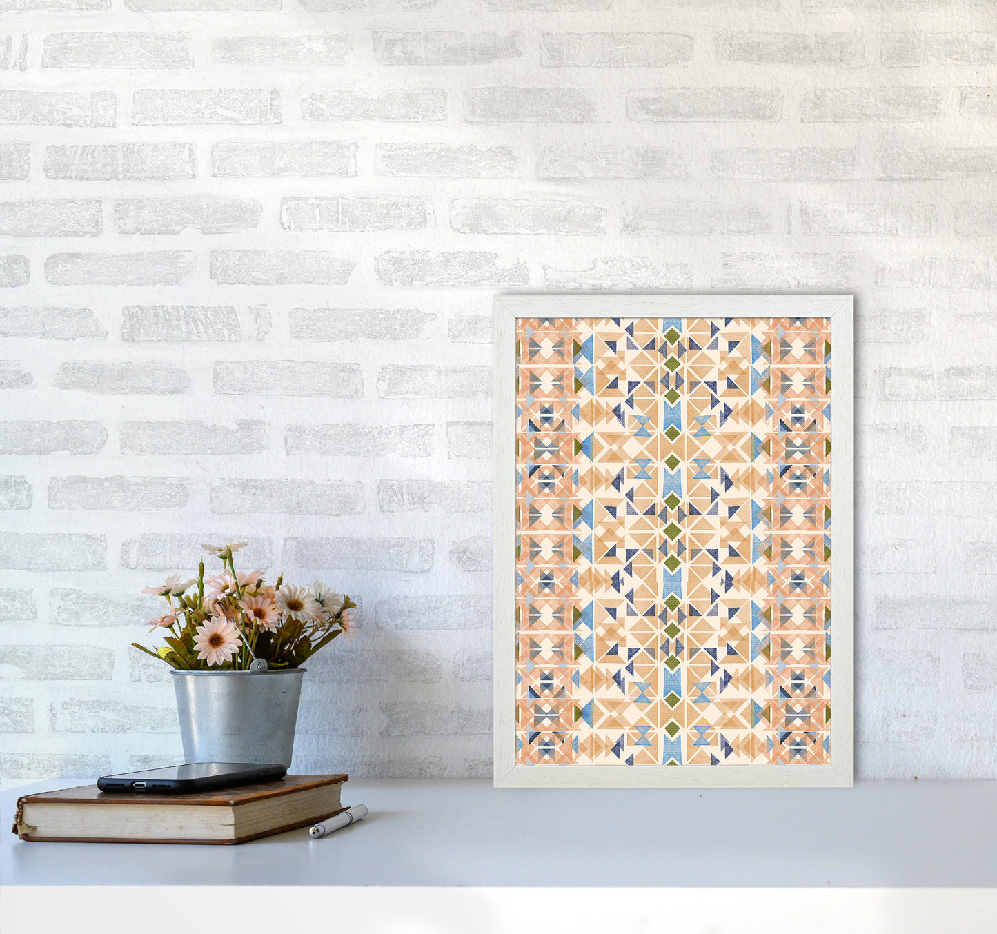 Boho Nomadic Tribal Orange Abstract Art Print by Ninola Design A3 Oak Frame