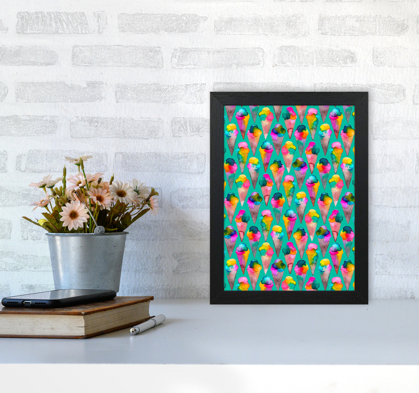 Cute Ice Creams Kids Abstract Art Print by Ninola Design A4 White Frame