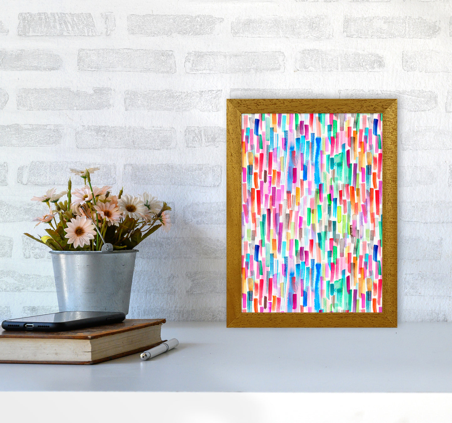 Colorful Brushstrokes Multicolored Abstract Art Print by Ninola Design A4 Print Only