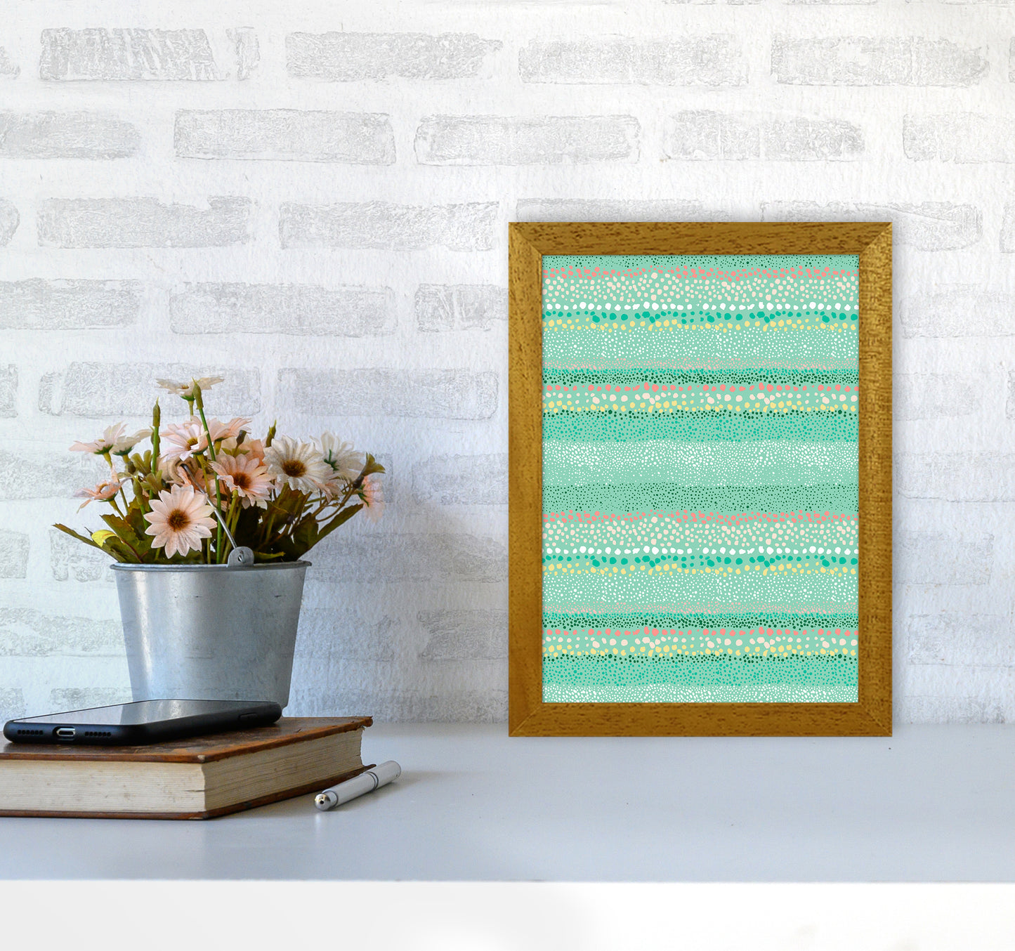 Little Textured Minimal Dots Green Abstract Art Print by Ninola Design A4 Print Only