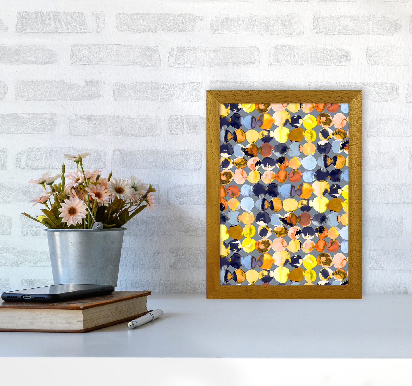 Ink Dots Blue Yellow Abstract Art Print by Ninola Design A4 Print Only