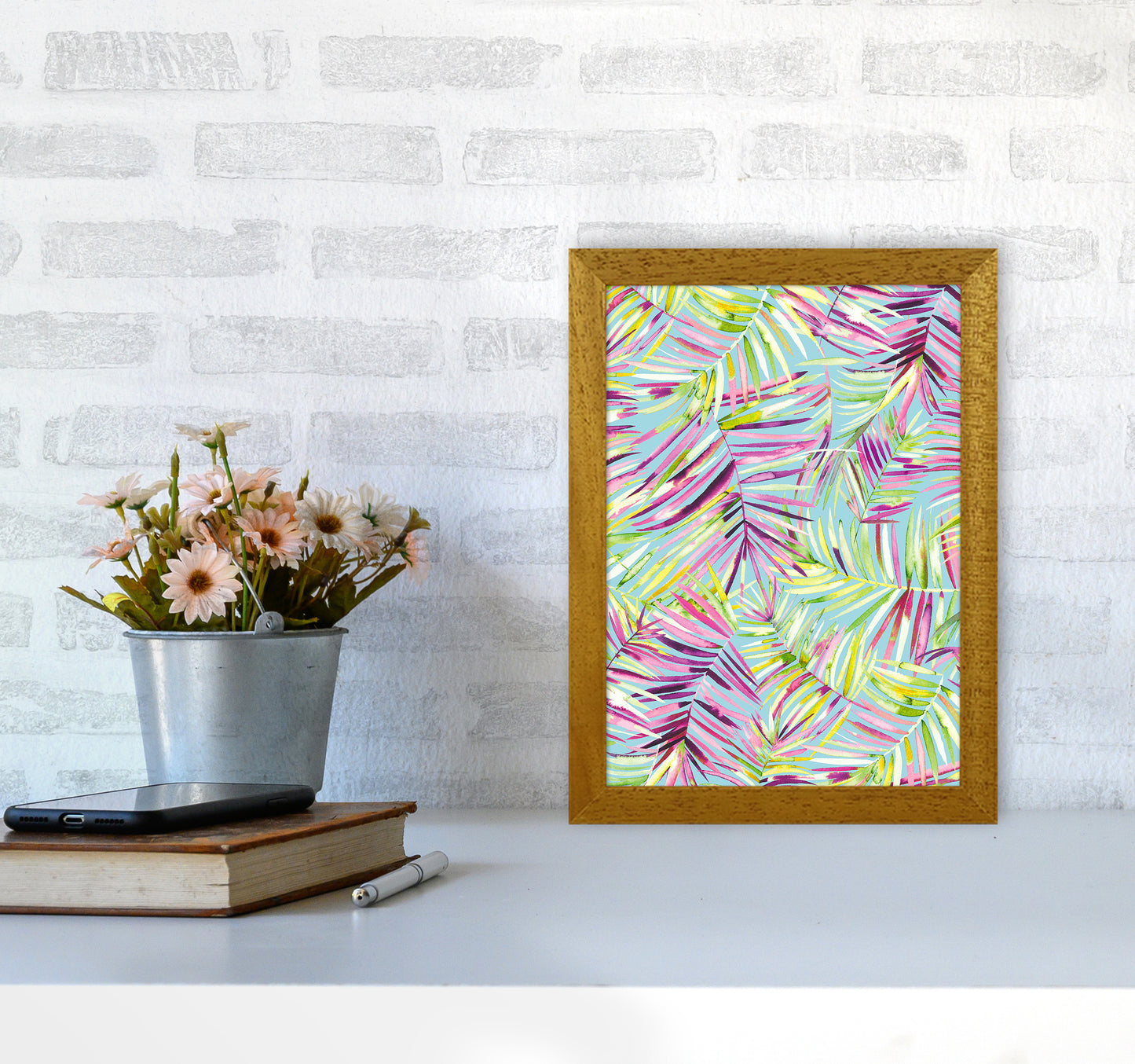 Tropical Palms Blue Abstract Art Print by Ninola Design A4 Print Only