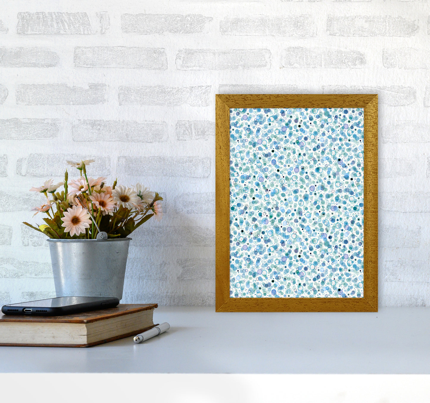 Cosmic Bubbles Blue Abstract Art Print by Ninola Design A4 Print Only