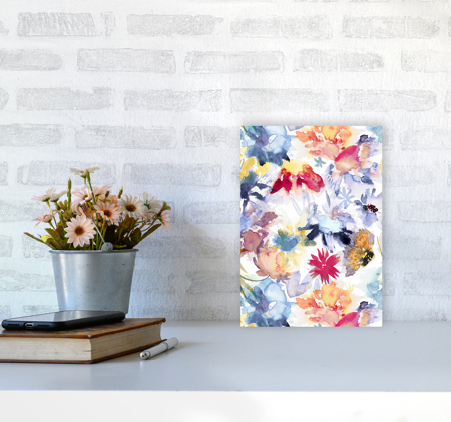 Watercolor Spring Memories Multicolored Abstract Art Print by Ninola Design A4 Black Frame