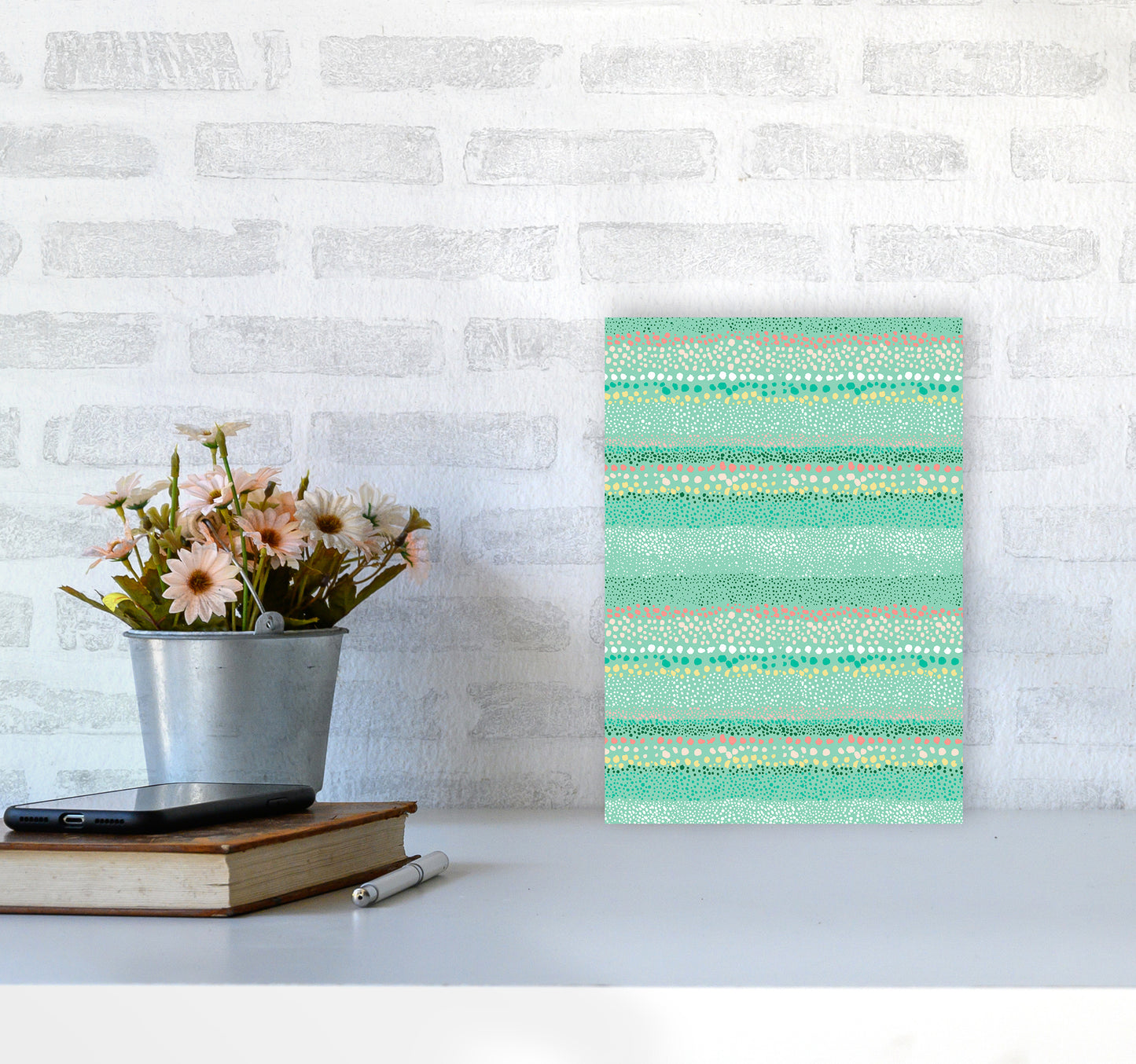 Little Textured Minimal Dots Green Abstract Art Print by Ninola Design A4 Black Frame