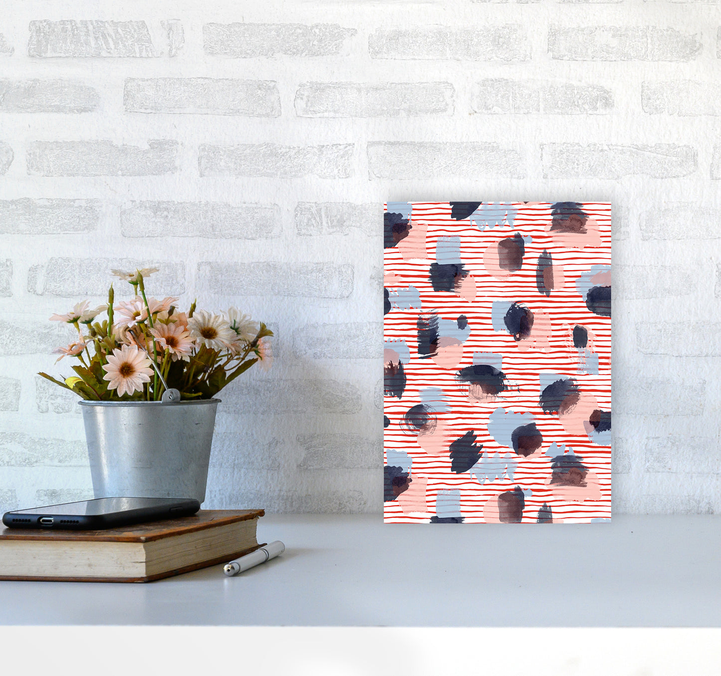 Watercolor Stains Stripes Red Abstract Art Print by Ninola Design A4 Black Frame