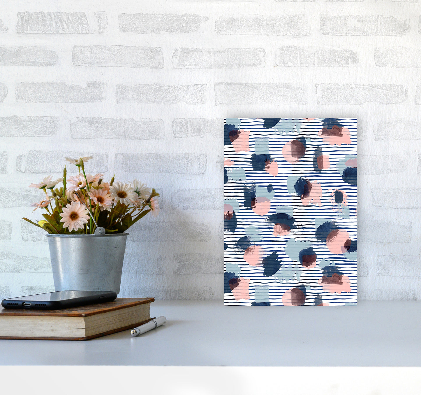 Watercolor Stains Stripes Navy Abstract Art Print by Ninola Design A4 Black Frame