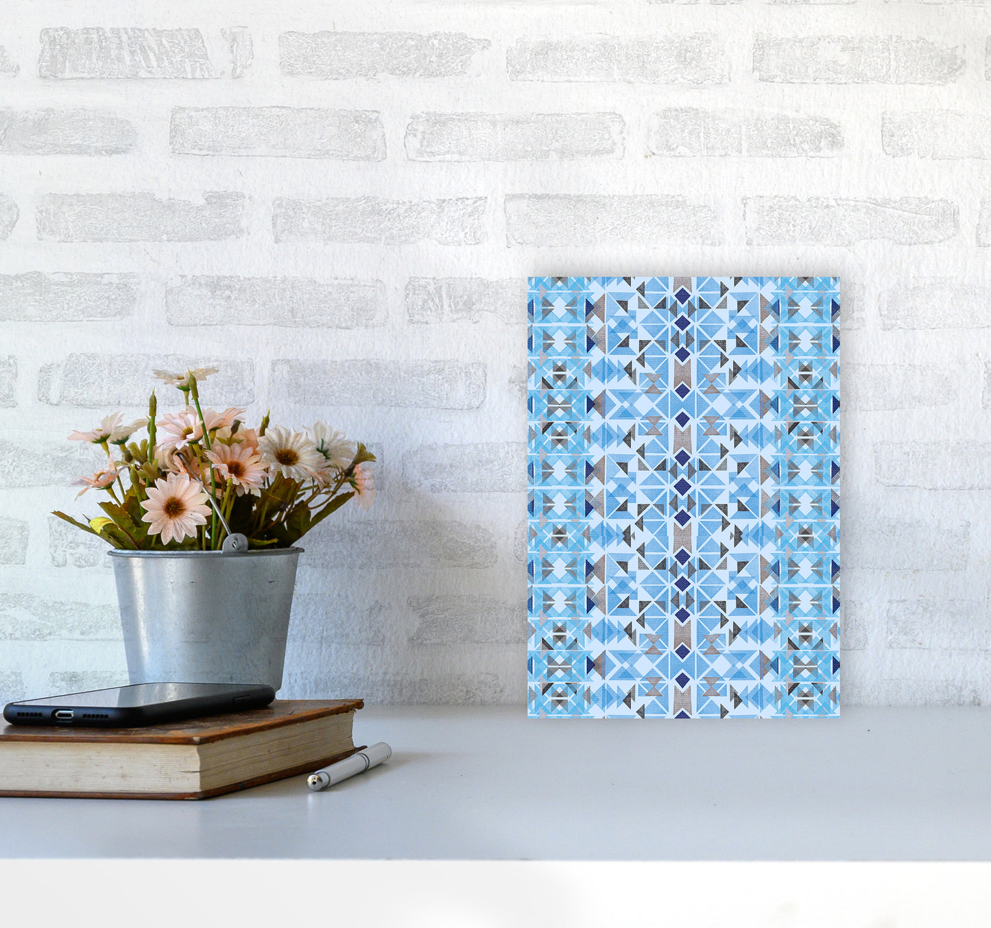 Boho Nomadic Tribal Blue Abstract Art Print by Ninola Design A4 Black Frame
