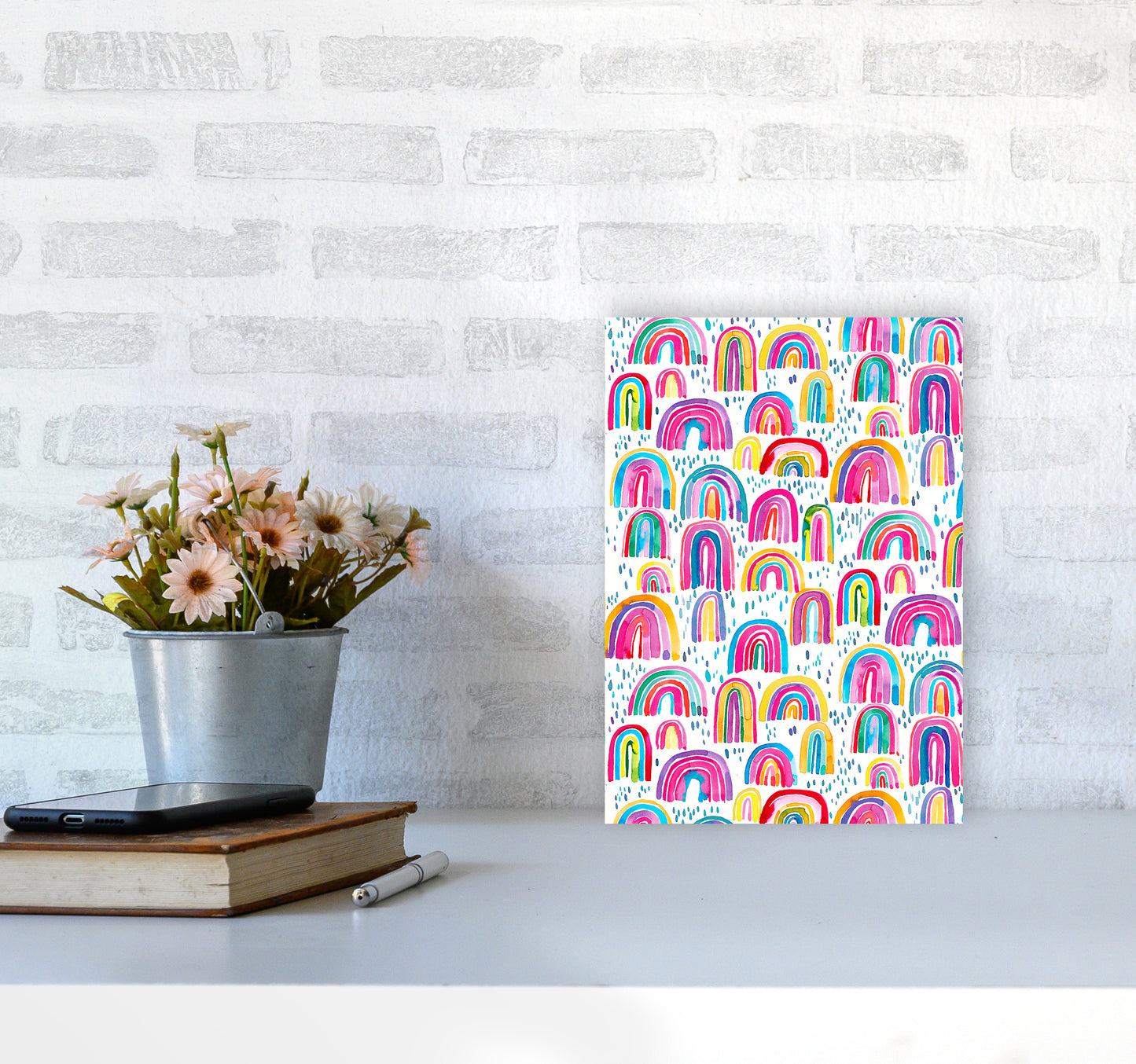 Cute Watercolor Rainbows Abstract Art Print by Ninola Design A4 Black Frame