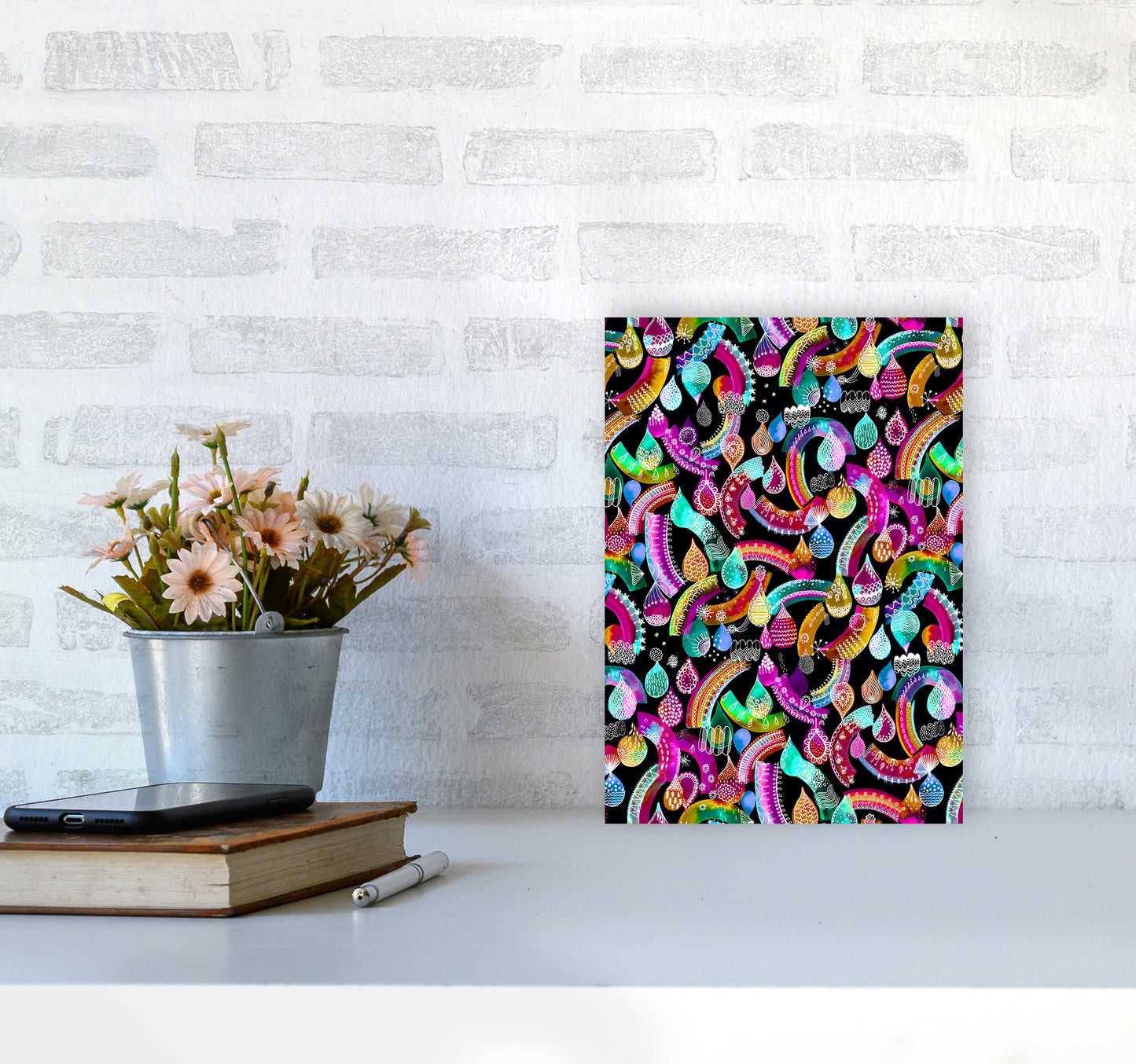 Rainbow Lace Neon Kids Abstract Art Print by Ninola Design A4 Black Frame