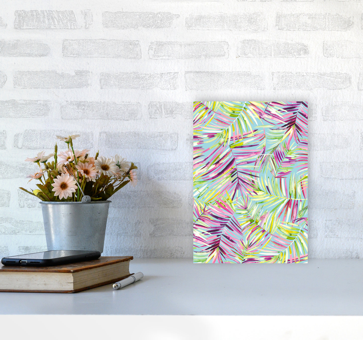 Tropical Palms Blue Abstract Art Print by Ninola Design A4 Black Frame