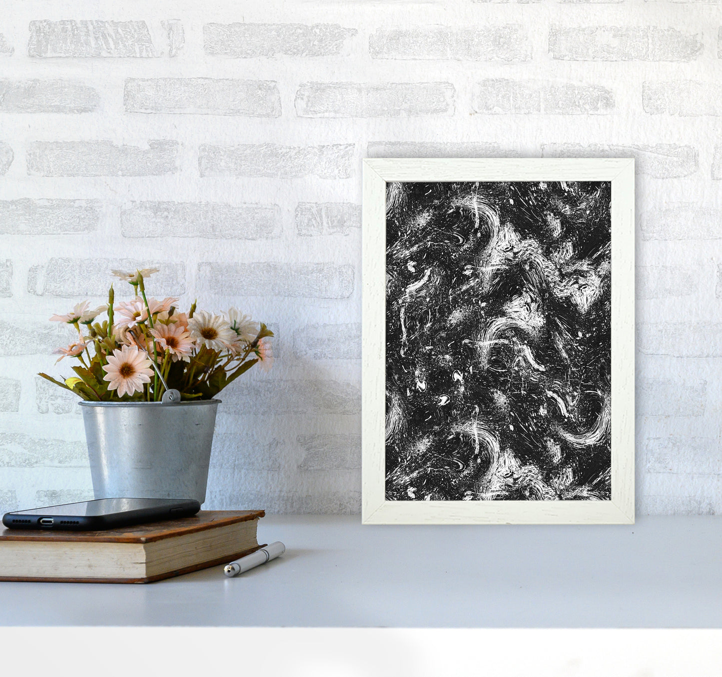 Abstract Dripping Painting Black White Abstract Art Print by Ninola Design A4 Oak Frame