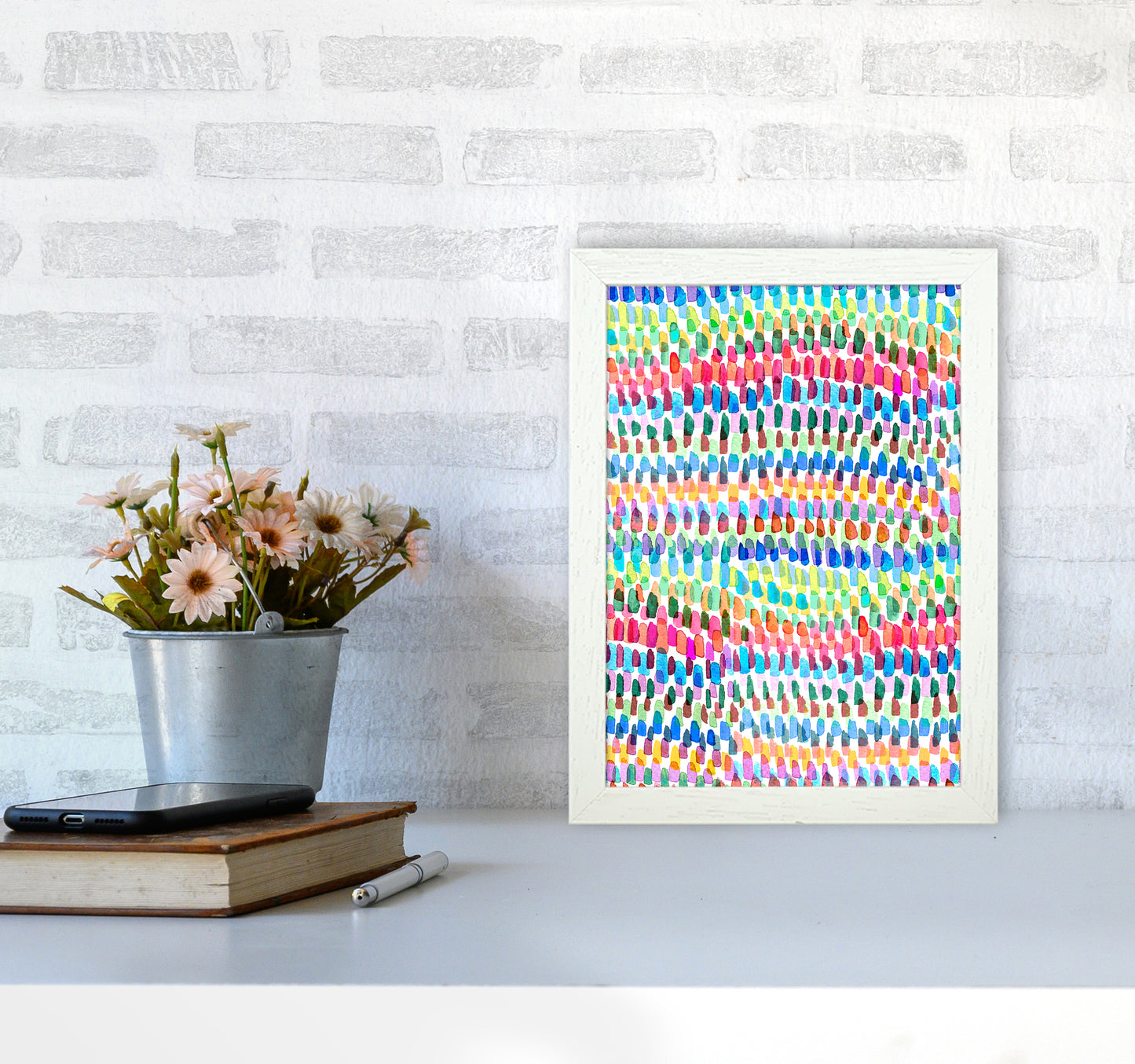 Artsy Strokes Stripes Colorful Abstract Art Print by Ninola Design A4 Oak Frame