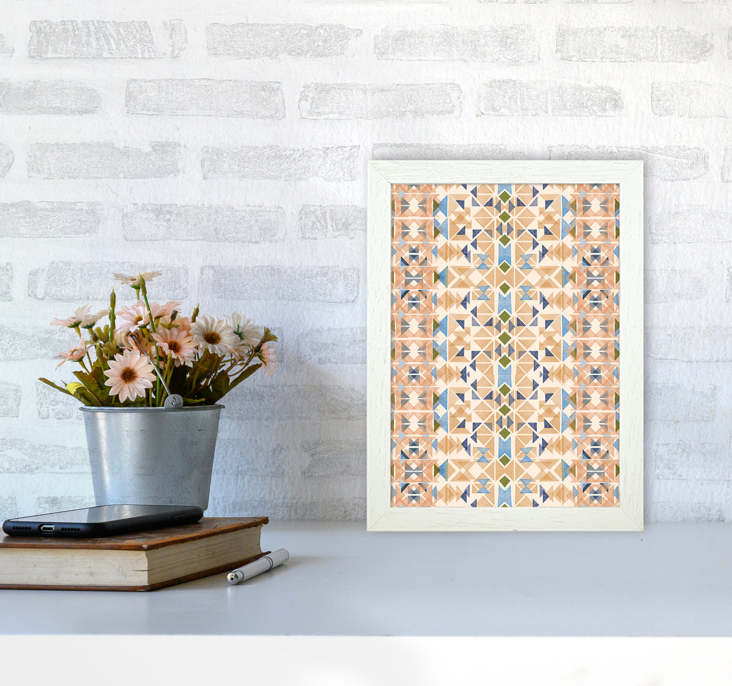Boho Nomadic Tribal Orange Abstract Art Print by Ninola Design A4 Oak Frame