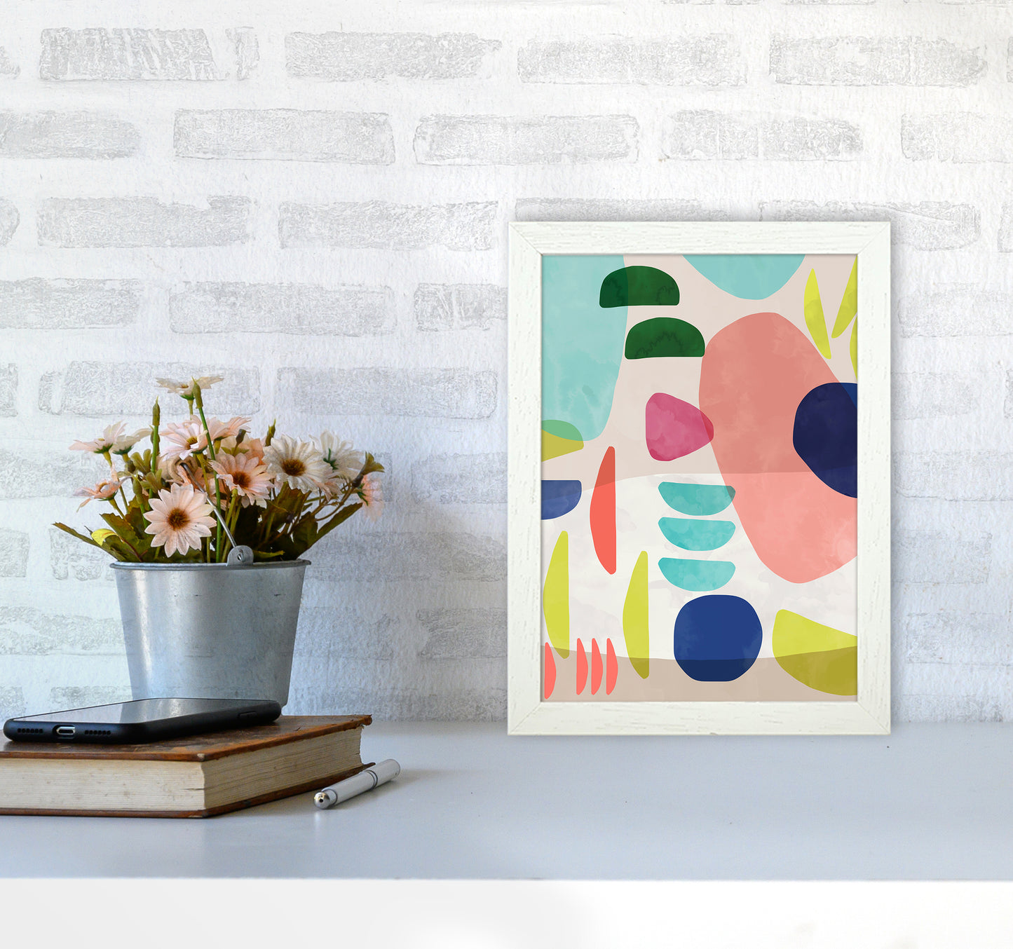 Organic Bold Shapes Abstract Art Print by Ninola Design A4 Oak Frame