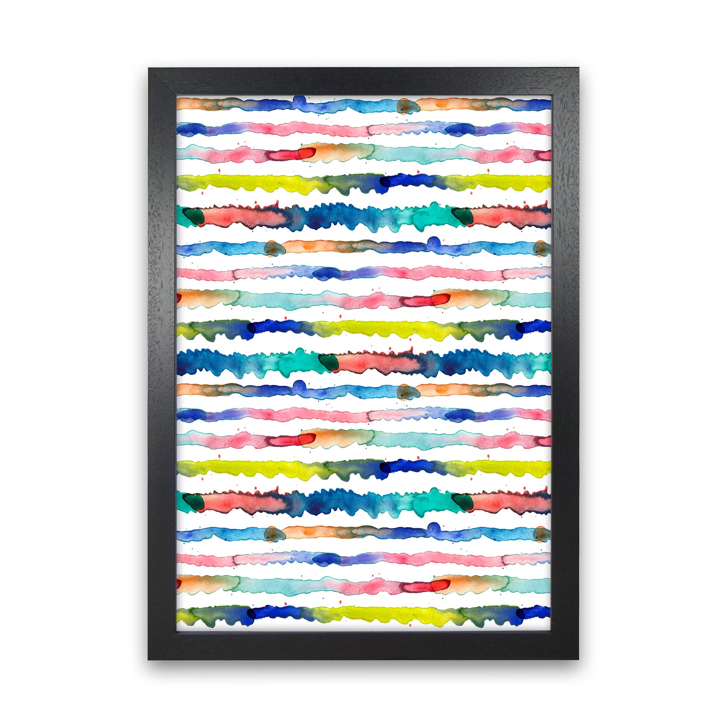 Gradient Watercolor Lines Blue Abstract Art Print by Ninola Design Black Grain