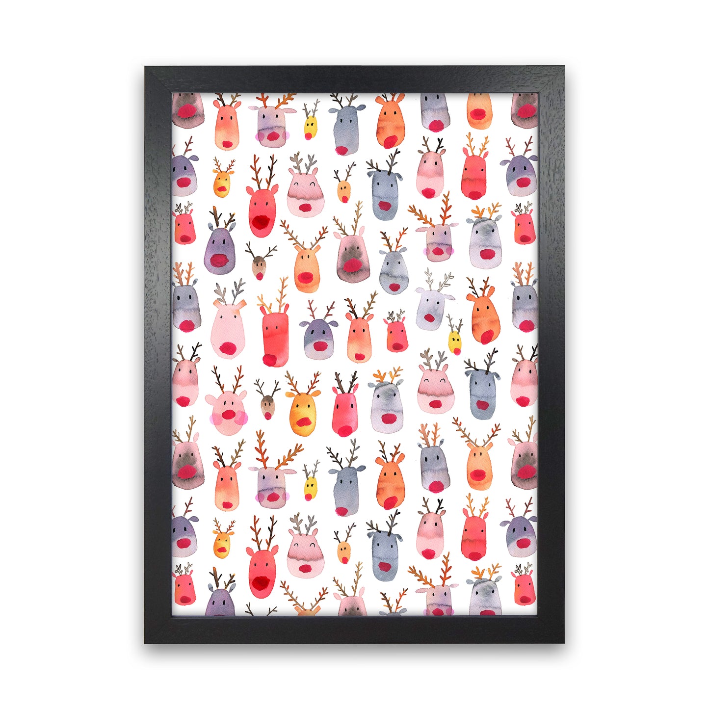 Cute Winter Reindeers Kids Abstract Art Print by Ninola Design Black Grain