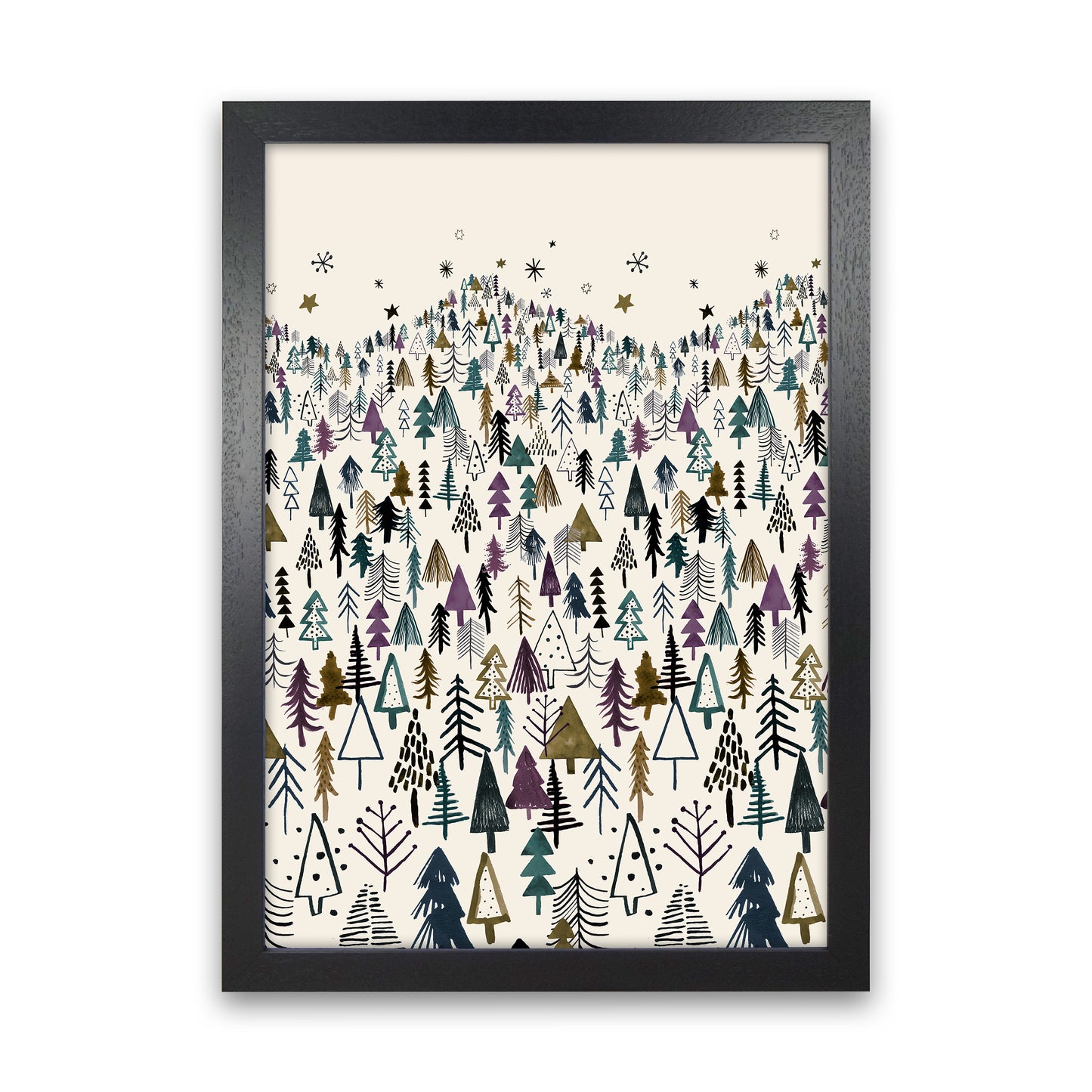 Trees Forest Night Purple Abstract Art Print by Ninola Design Black Grain
