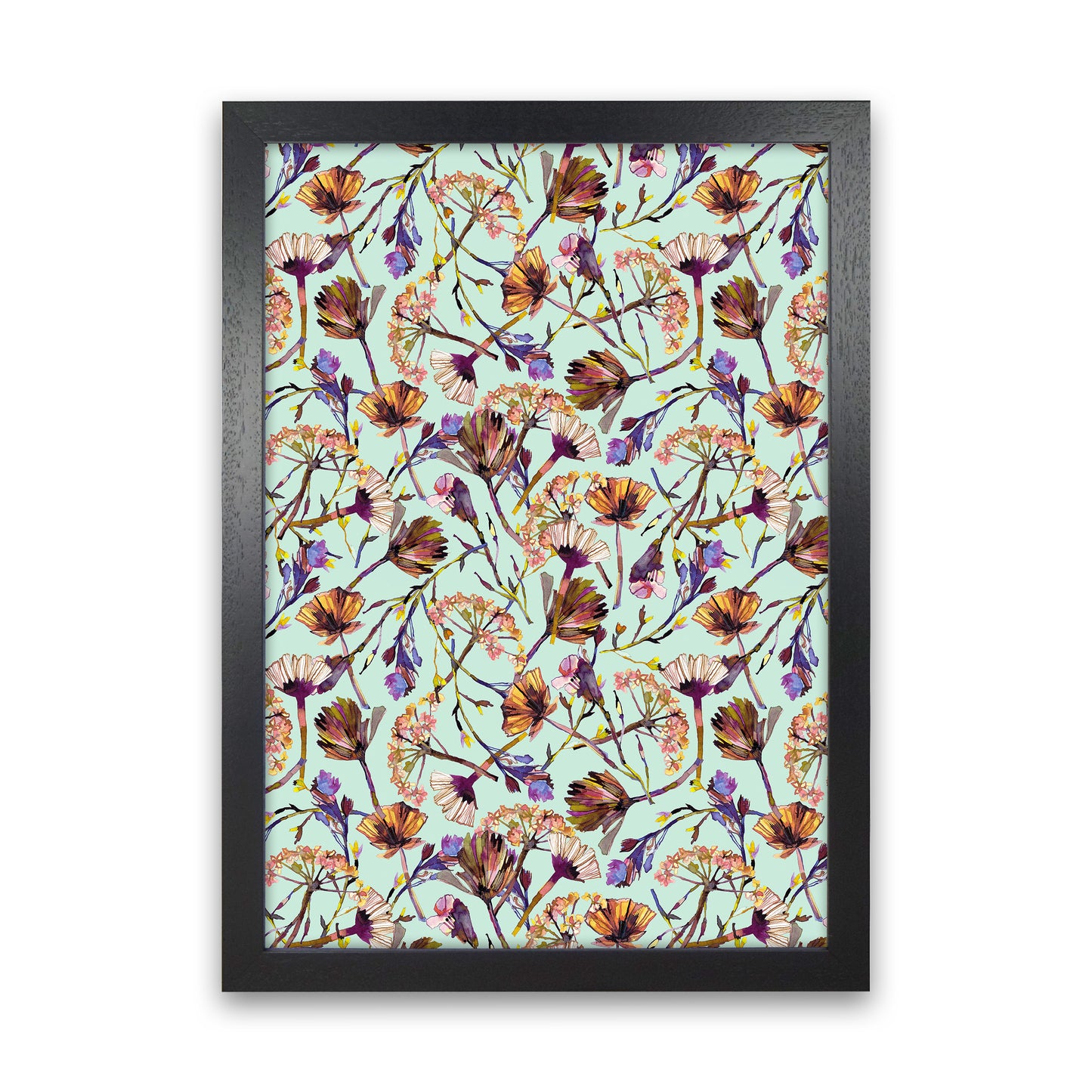 Dry Blue Flowers Collage Abstract Art Print by Ninola Design Black Grain