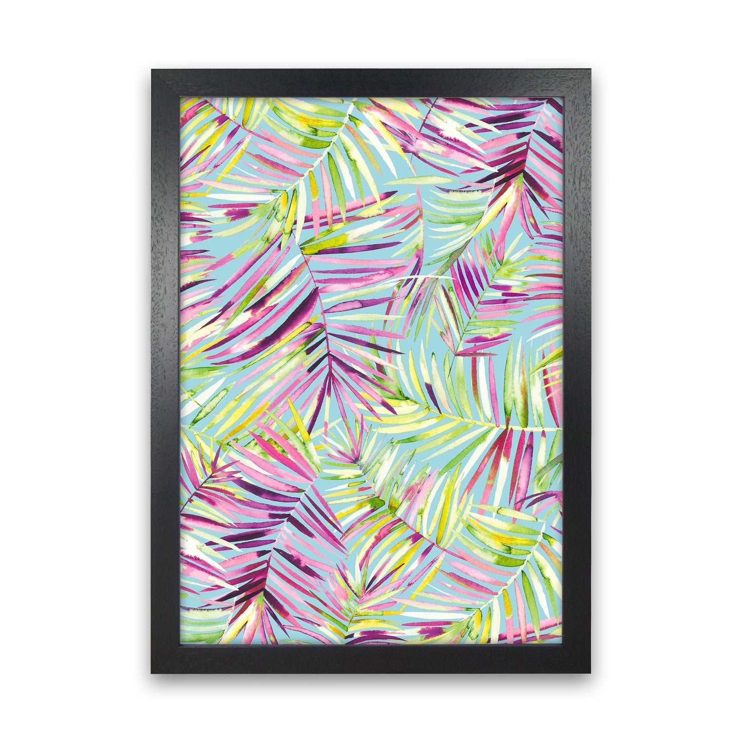 Tropical Palms Blue Abstract Art Print by Ninola Design Black Grain