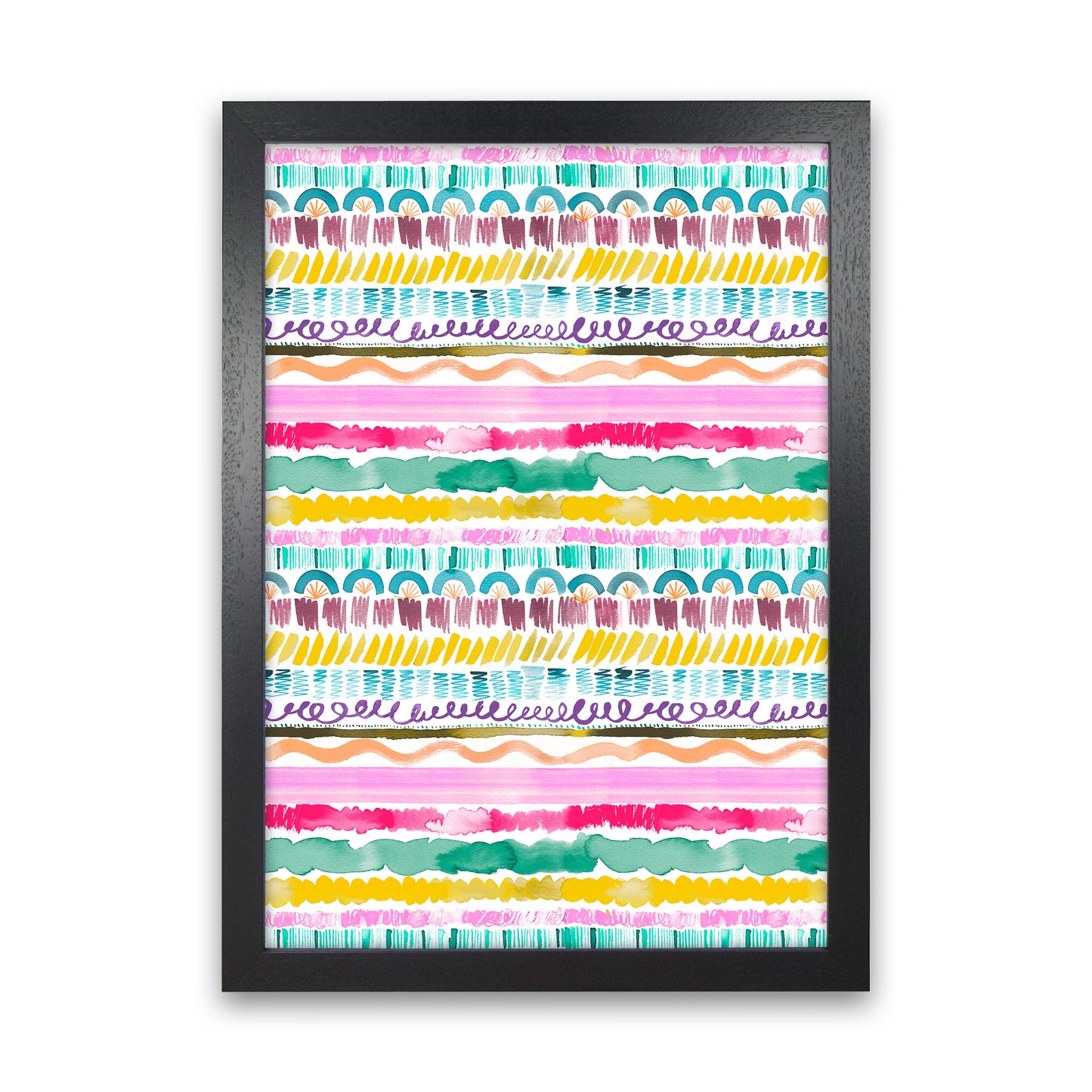 Garlands Tribal Abstract Art Print by Ninola Design Black Grain