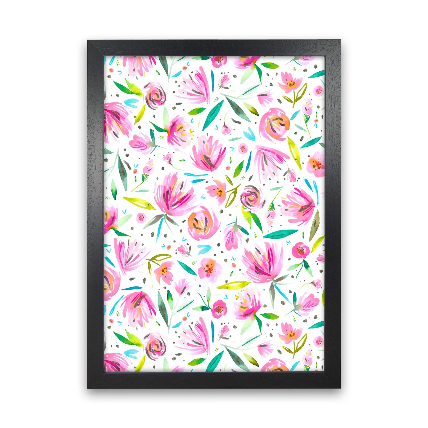 Peonies Pink Abstract Art Print by Ninola Design Black Grain