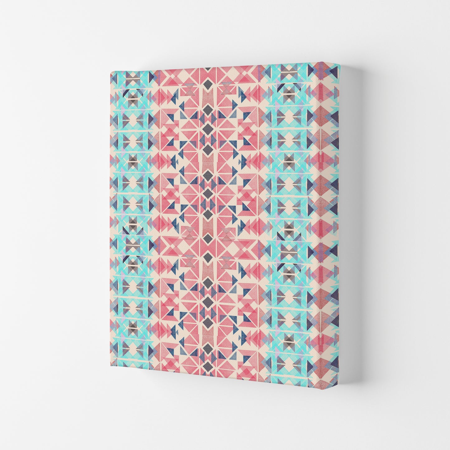 Boho Nomadic Tribal Coral Pastel Abstract Art Print by Ninola Design Canvas