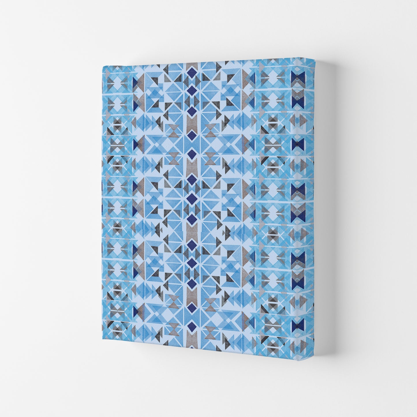 Boho Nomadic Tribal Blue Abstract Art Print by Ninola Design Canvas