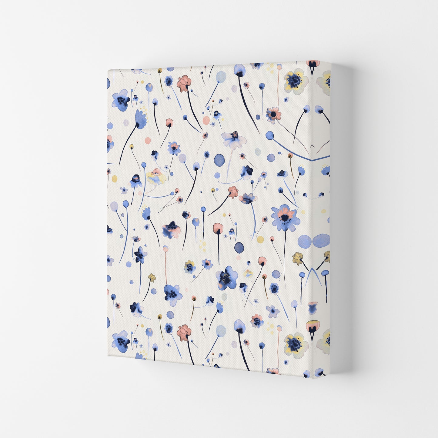 Blue Soft Flowers Abstract Art Print by Ninola Design Canvas