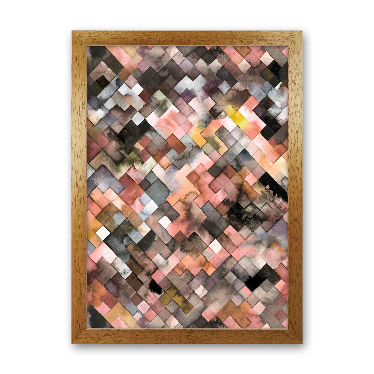 Moody Geometry Rustic Brown Abstract Art Print by Ninola Design Oak Grain