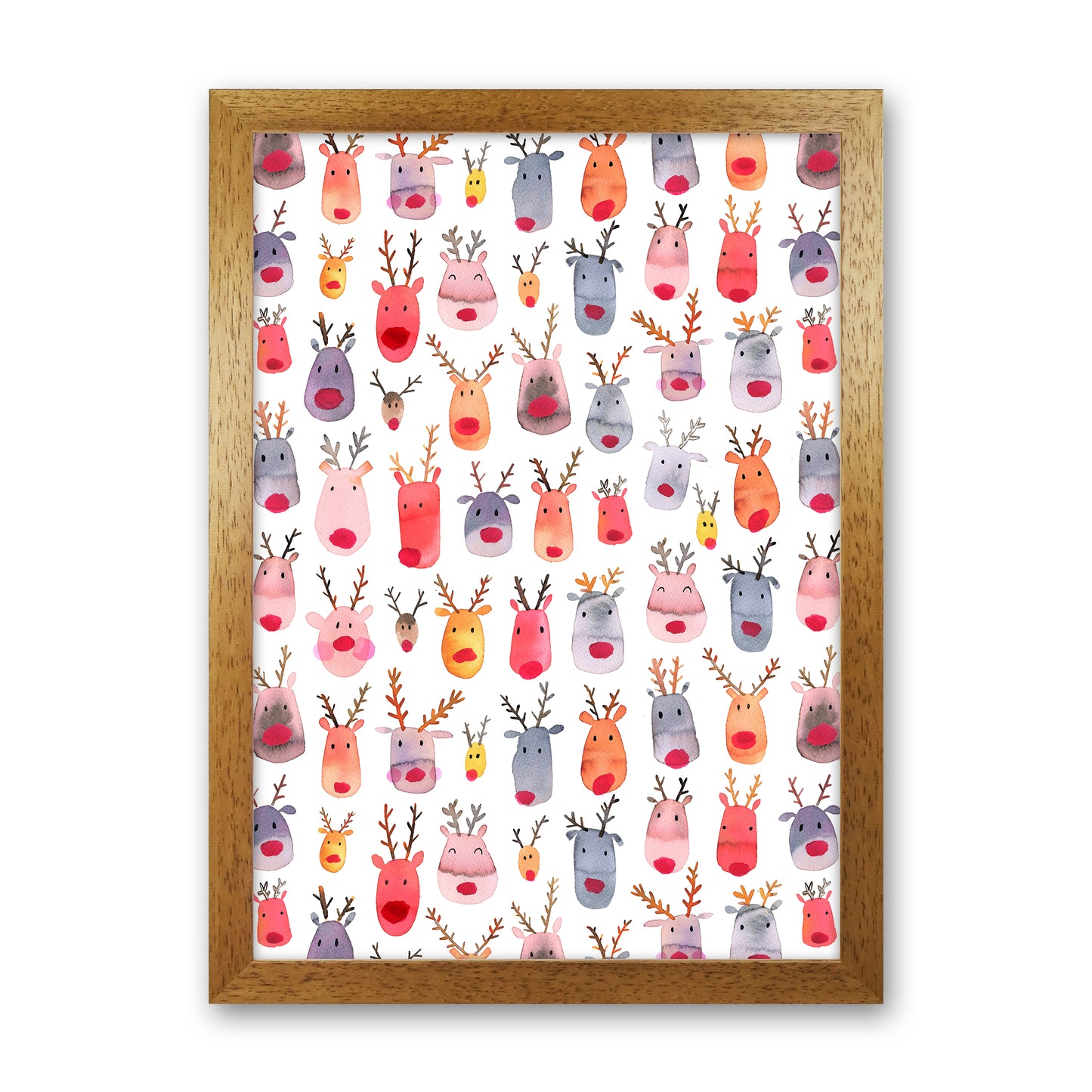 Cute Winter Reindeers Kids Abstract Art Print by Ninola Design Oak Grain