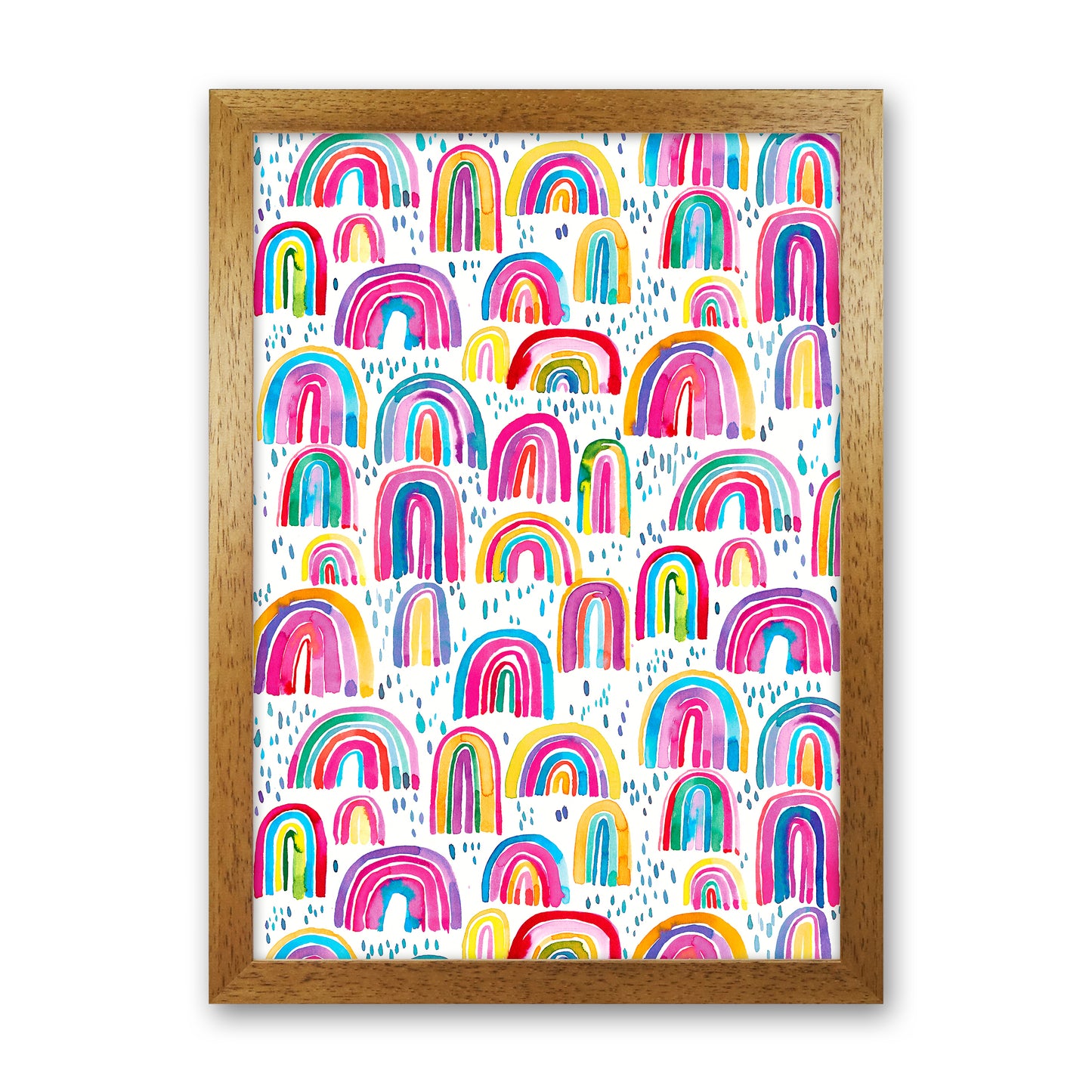 Cute Watercolor Rainbows Abstract Art Print by Ninola Design Oak Grain